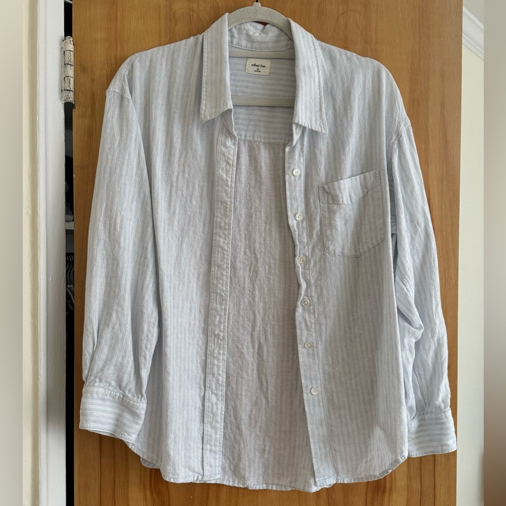 Aritzia Wilfred Pinstripe Linen Oversized Shirt